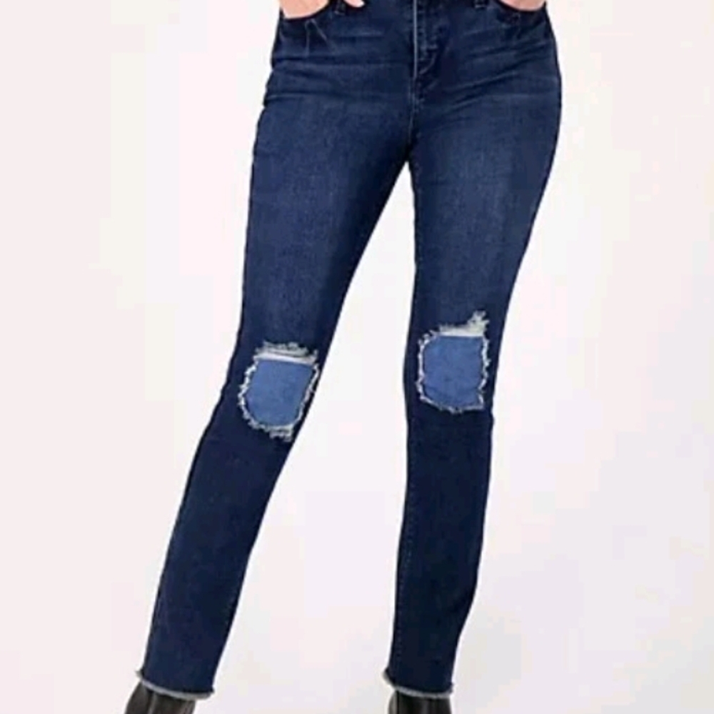 LAURIE FELT Forever Denim Destructed Easy Skinny Denim Jeans 5 Pocket Sz 2 New